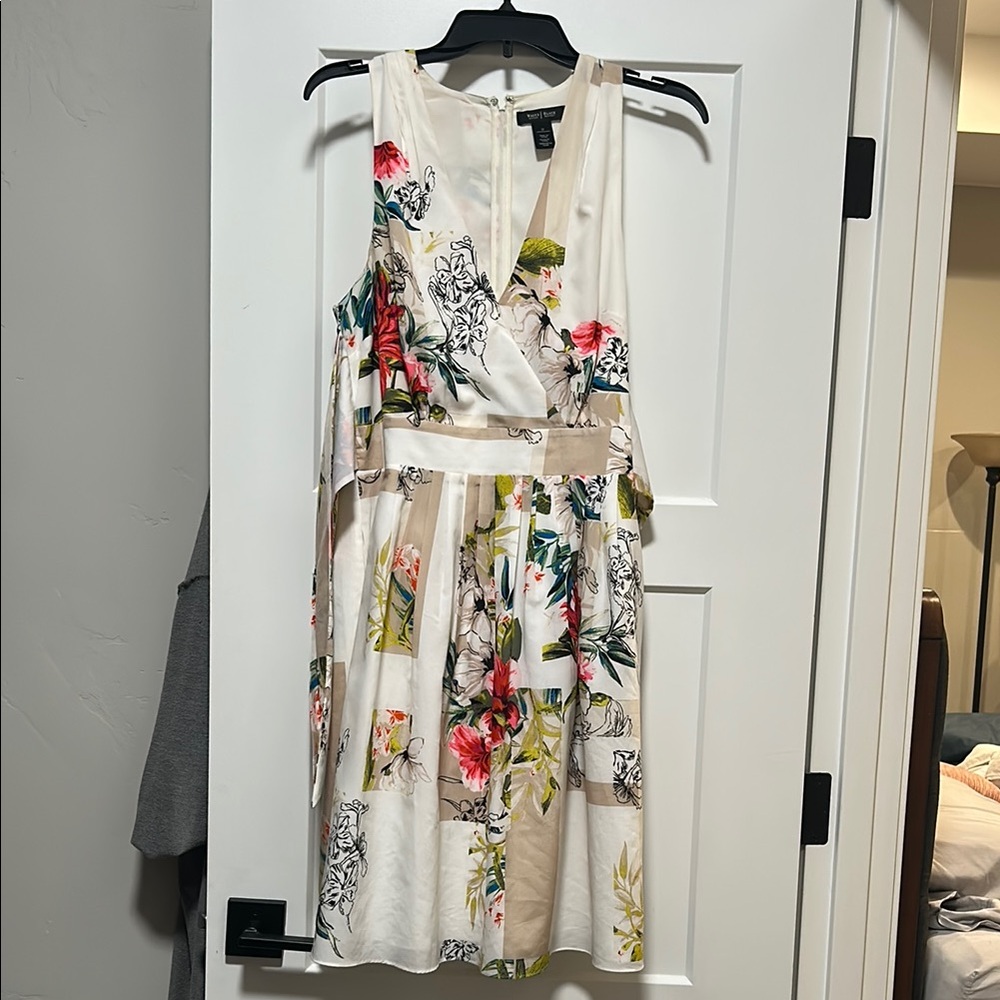 White House Black Market Cream Sleeveless V-Neck Sundress